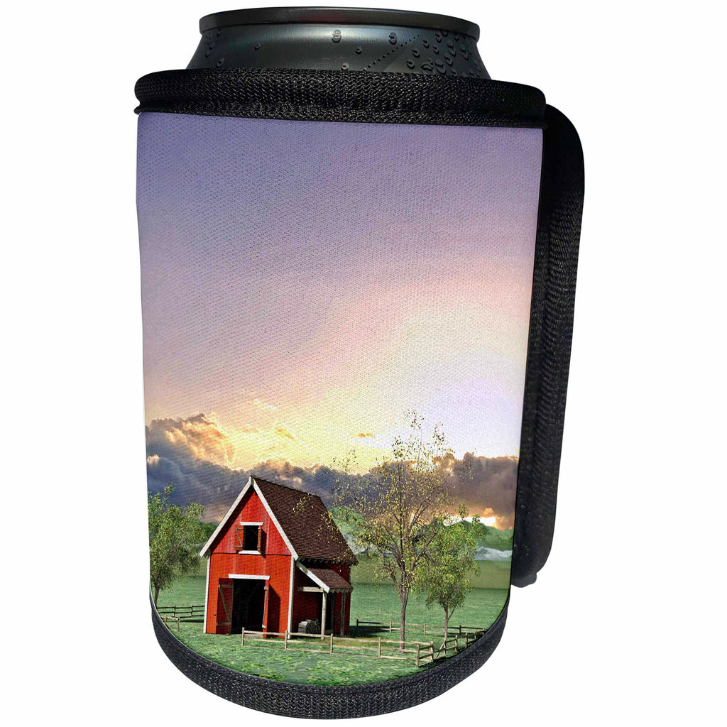 3dRose Boehm Graphics Landscape - Red Barn in Spring at Sunset - Can Cooler Bottle Wrap (cc_253240)