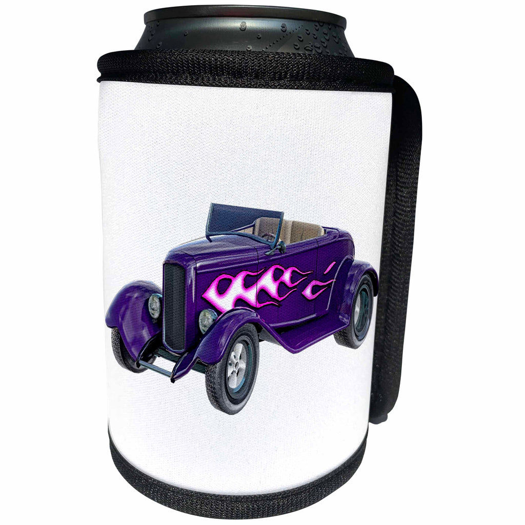 3dRose Boehm Graphics Car - 1932 Purple Roadster with Flame - Can Cooler Bottle Wrap (cc_253245)