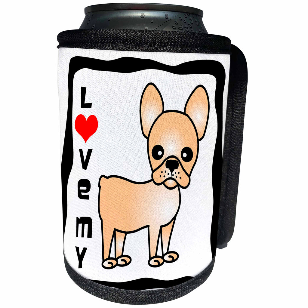 3dRose Janna Salak Designs Dogs - I Love My French Bulldog Cream Tan - Can Cooler Bottle Wrap (cc_25325)