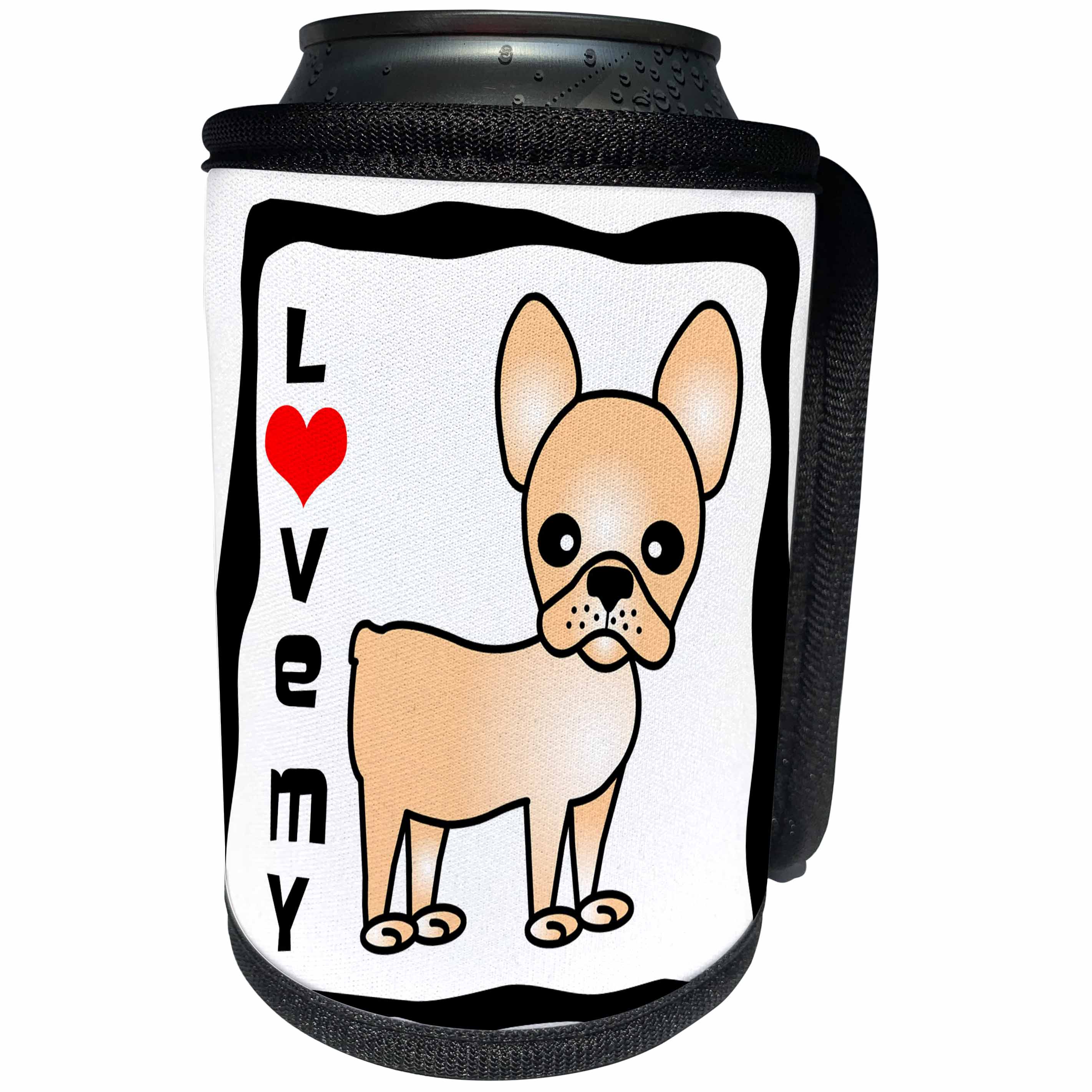 3dRose Janna Salak Designs Dogs - I Love My French Bulldog Cream Tan - Can Cooler Bottle Wrap (cc_25325)