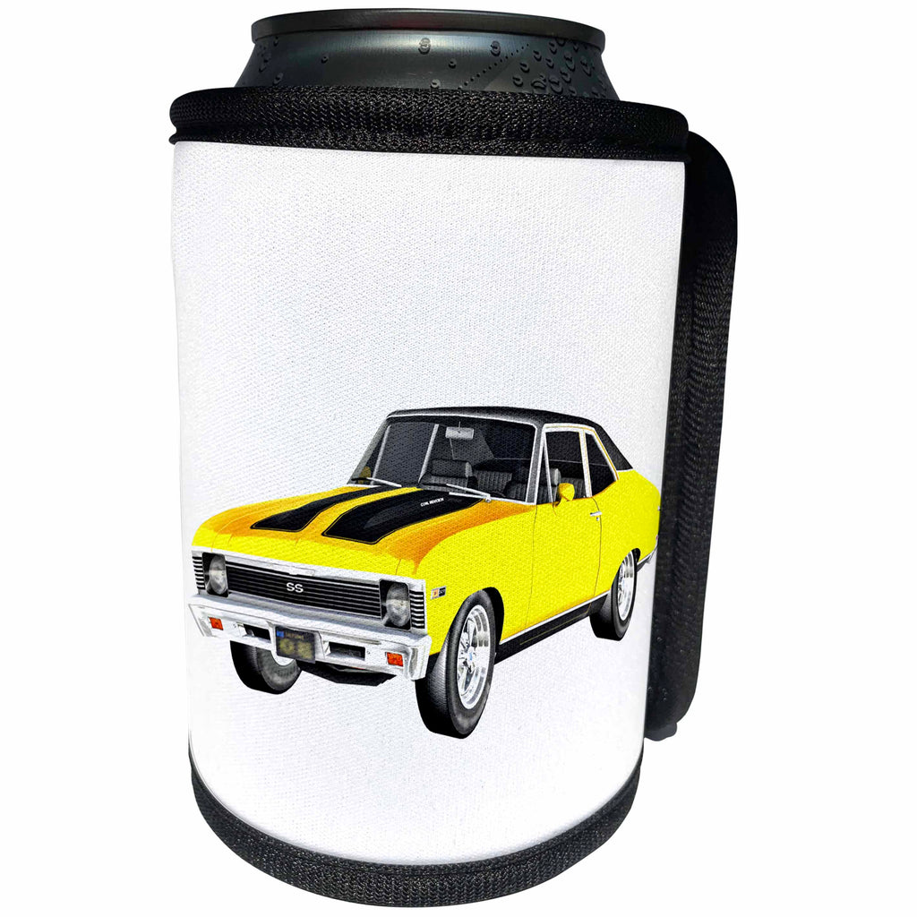 3dRose Boehm Graphics Car - 1968 Yellow Muscle Car - Can Cooler Bottle Wrap (cc_253258)