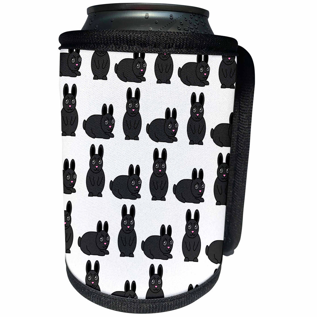 3dRose Janna Salak Designs Small Pets - Cute Black Little Rabbit Grumpy Bunny Print - Can Cooler Bottle Wrap (cc_25326)