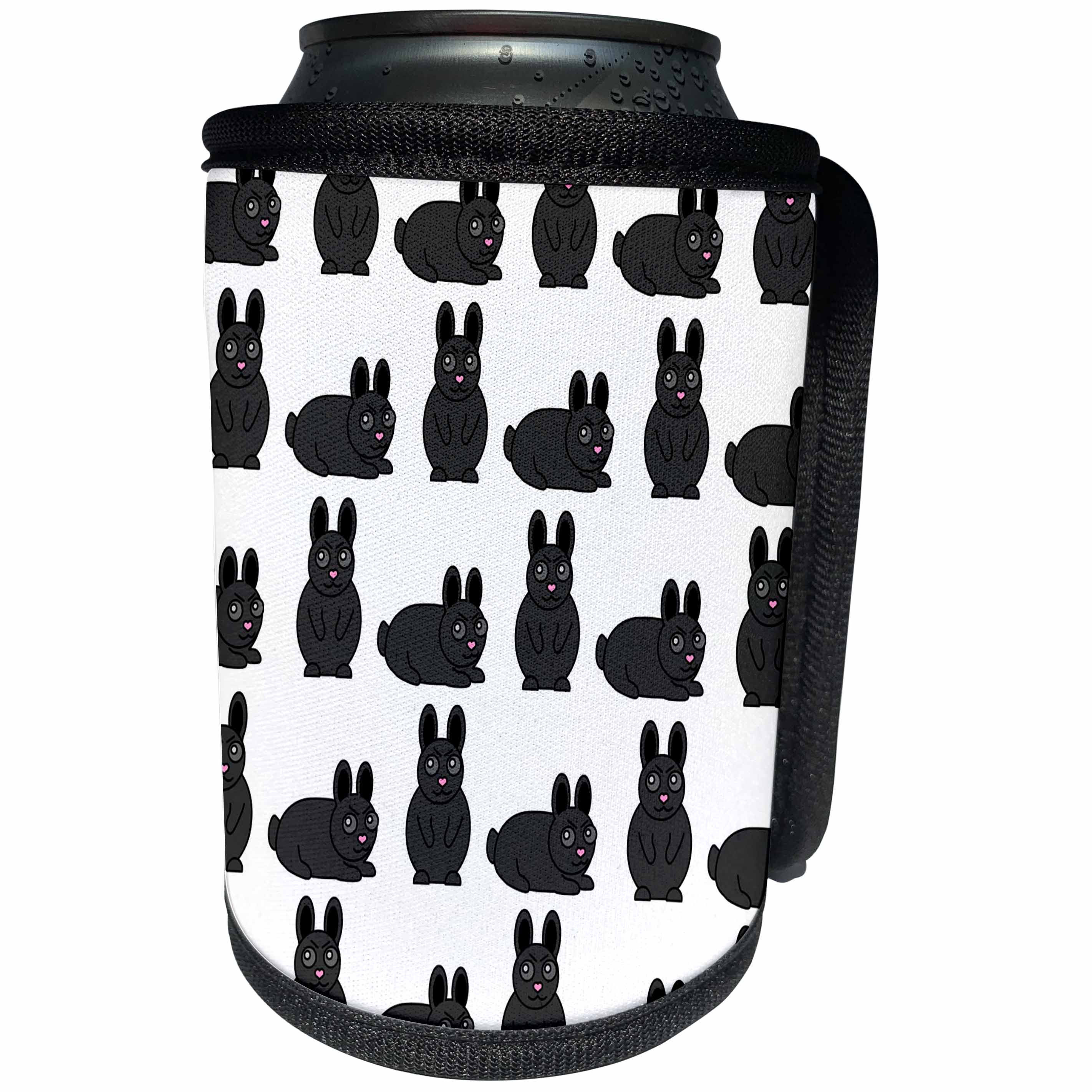 3dRose Janna Salak Designs Small Pets - Cute Black Little Rabbit Grumpy Bunny Print - Can Cooler Bottle Wrap (cc_25326)