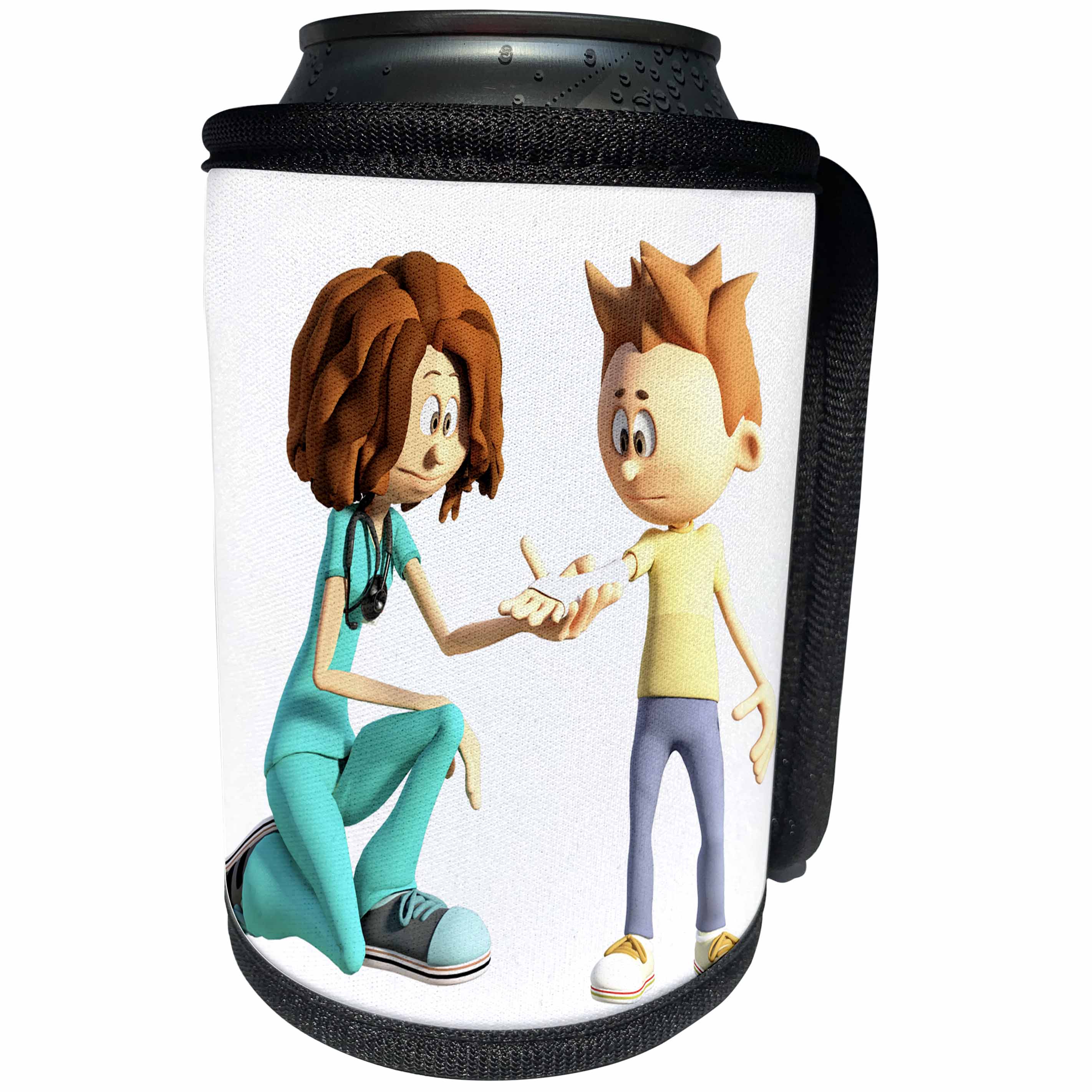 3dRose Boehm Graphics Cartoon - Cartoon Nurse and Boy with Cast - Can Cooler Bottle Wrap (cc_253264)