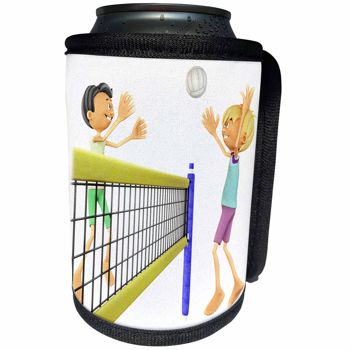 3dRose Boehm Graphics Cartoon - Cartoon Men Playing Beach Volleyball - Can Cooler Bottle Wrap (cc_253270)
