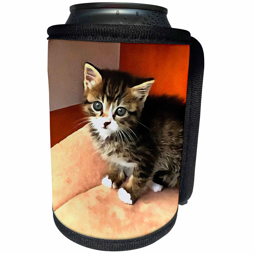 3dRose Taiche - Acrylic Painting - Cat - Tabby Kitten Named Miss Pip Squeak - Can Cooler Bottle Wrap (cc_253286)