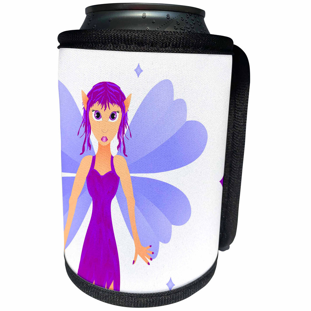3dRose Janna Salak Designs Fairy Tale - Purple Fairy Princess - Can Cooler Bottle Wrap (cc_25331)