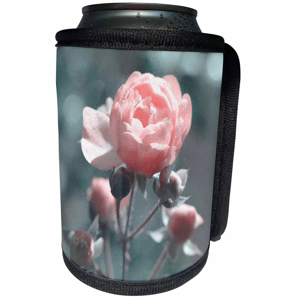 3dRose Uta Naumann Photography Flowers - Pink Vintage Rose in Silver Light - Can Cooler Bottle Wrap (cc_253343)