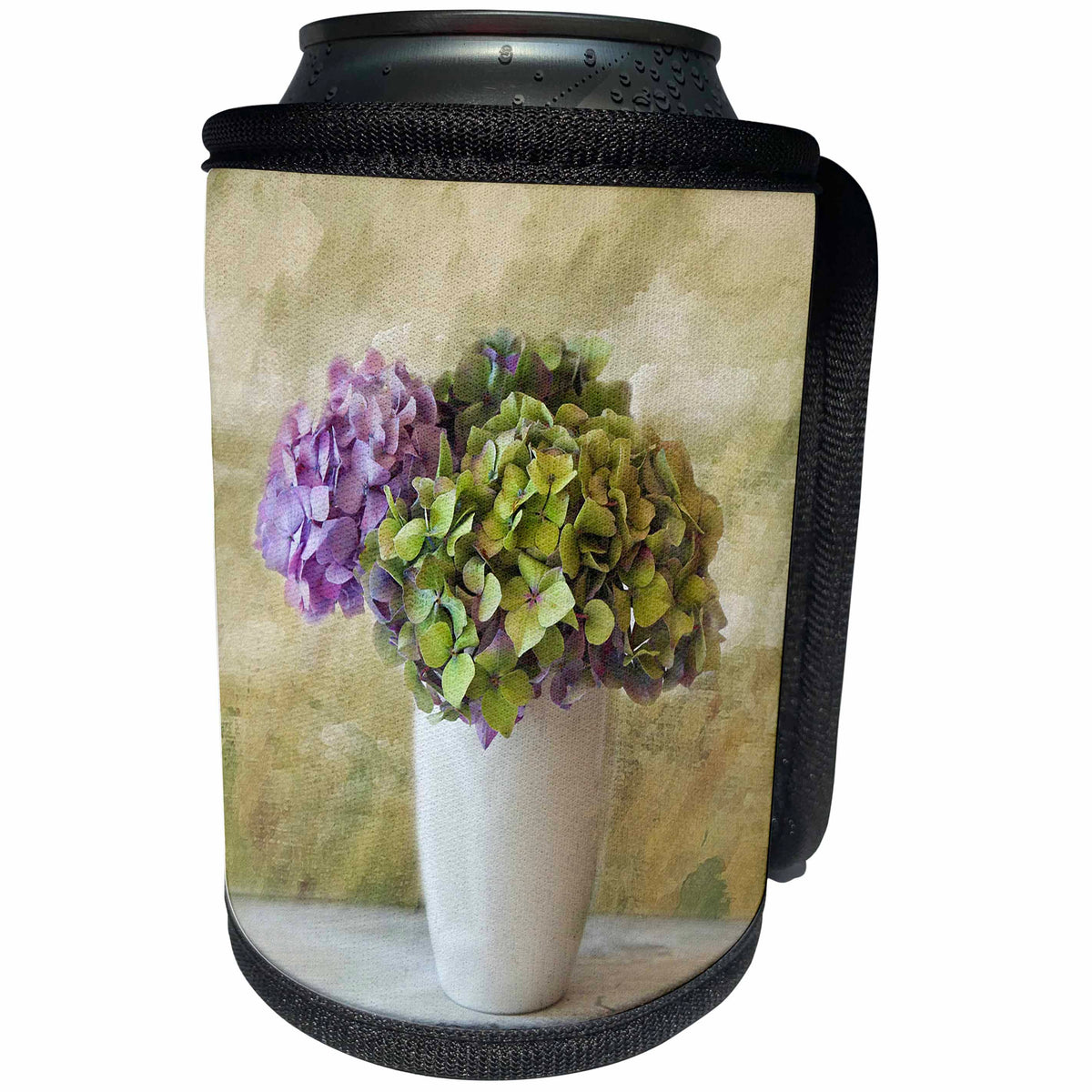 3dRose Uta Naumann Photography Flowers - Green and Blue Hydrangea in a Vase - Can Cooler Bottle Wrap (cc_253347)