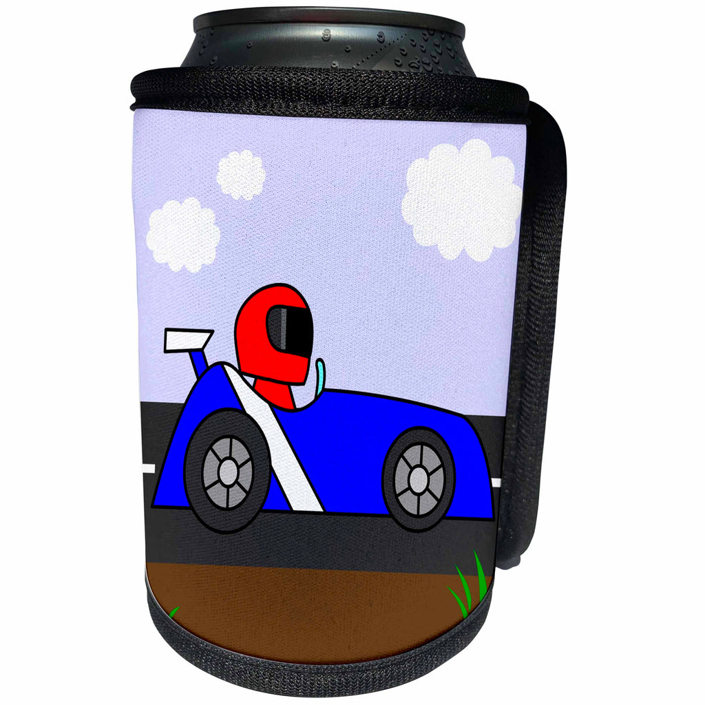 3dRose Janna Salak Designs Racing - Boy Stuff Blue Racecar on the Road - Can Cooler Bottle Wrap (cc_25336)