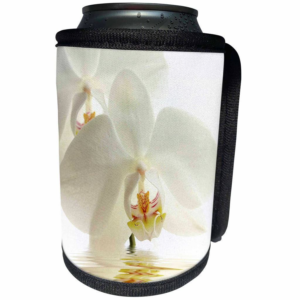 3dRose Uta Naumann Photography Flowers - White Orchid Flower in Water Reflection - Can Cooler Bottle Wrap (cc_253363)