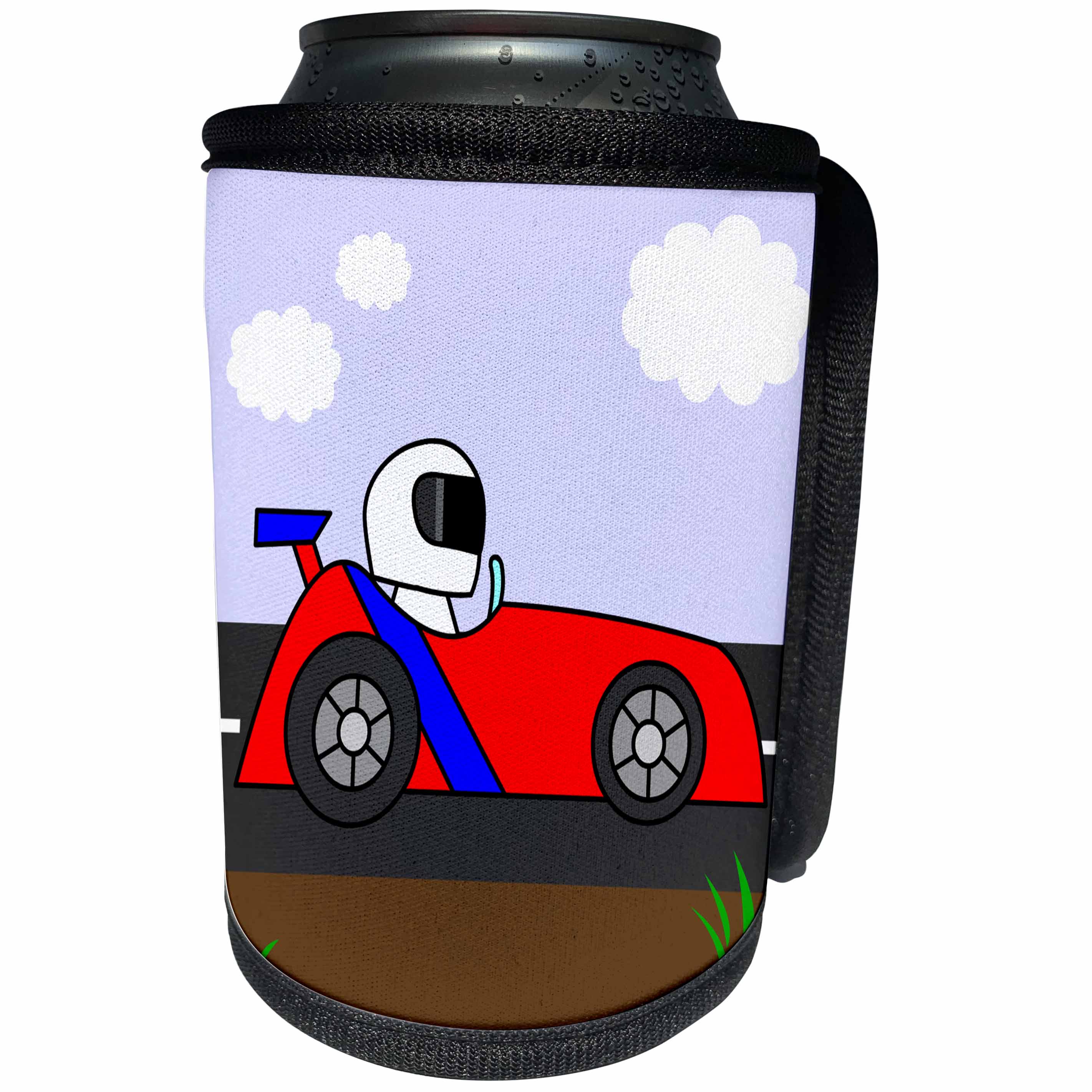 3dRose Janna Salak Designs Racing - Boy Stuff Red Racecar on the Road - Can Cooler Bottle Wrap (cc_25337)