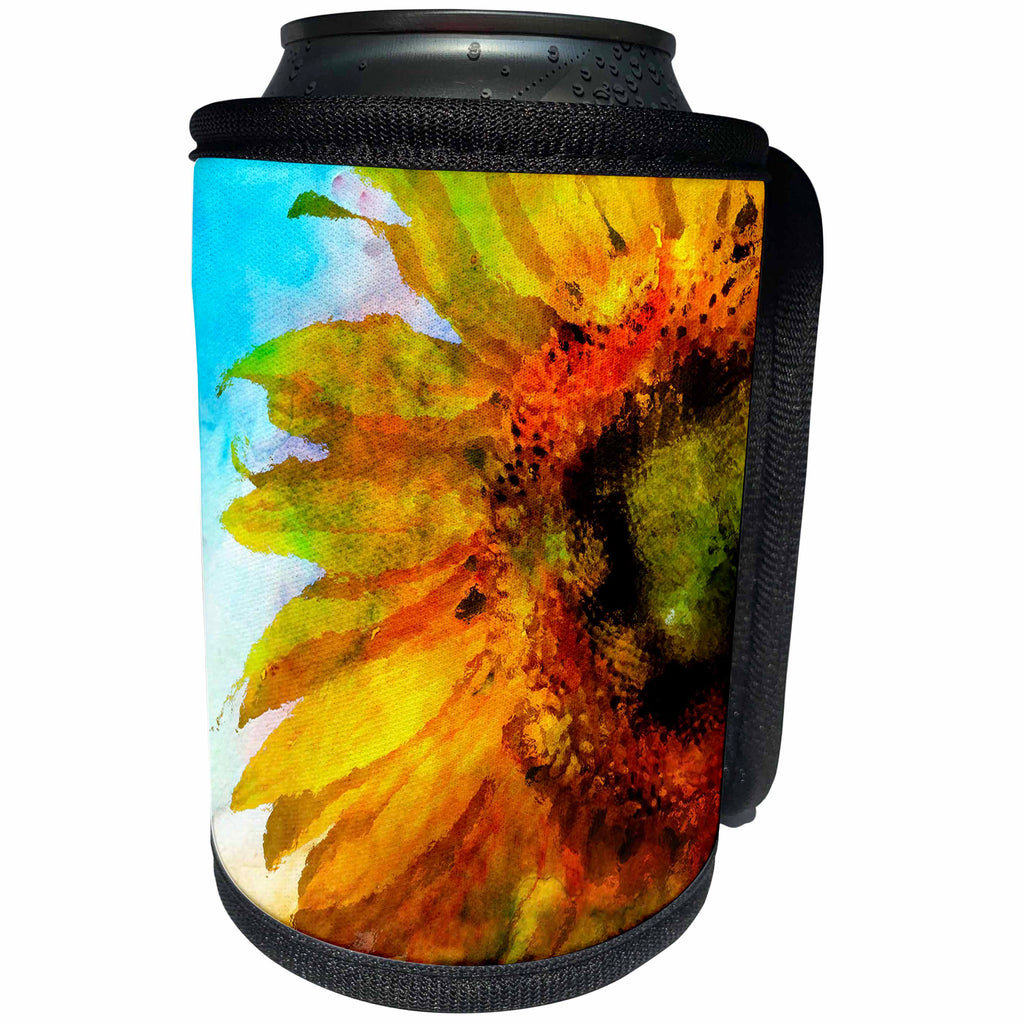 3dRose Uta Naumann Watercolor Illustration Flowers - Colorful Sunflower Flower Watercolor Illustration - Can Cooler Bottle Wrap (cc_253382)