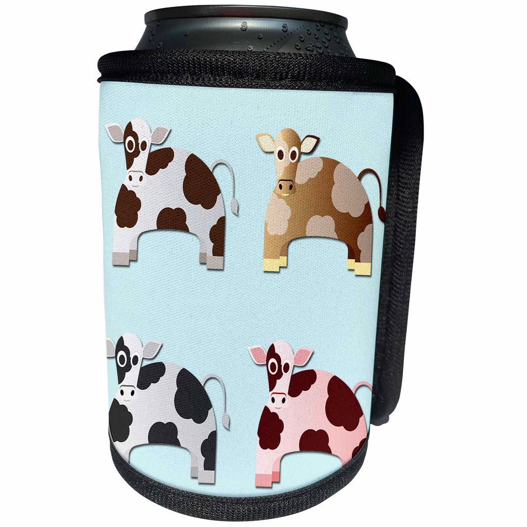3dRose RinaPiro - Kids - Cows. Blue background. Cute. - Can Cooler Bottle Wrap (cc_253497)