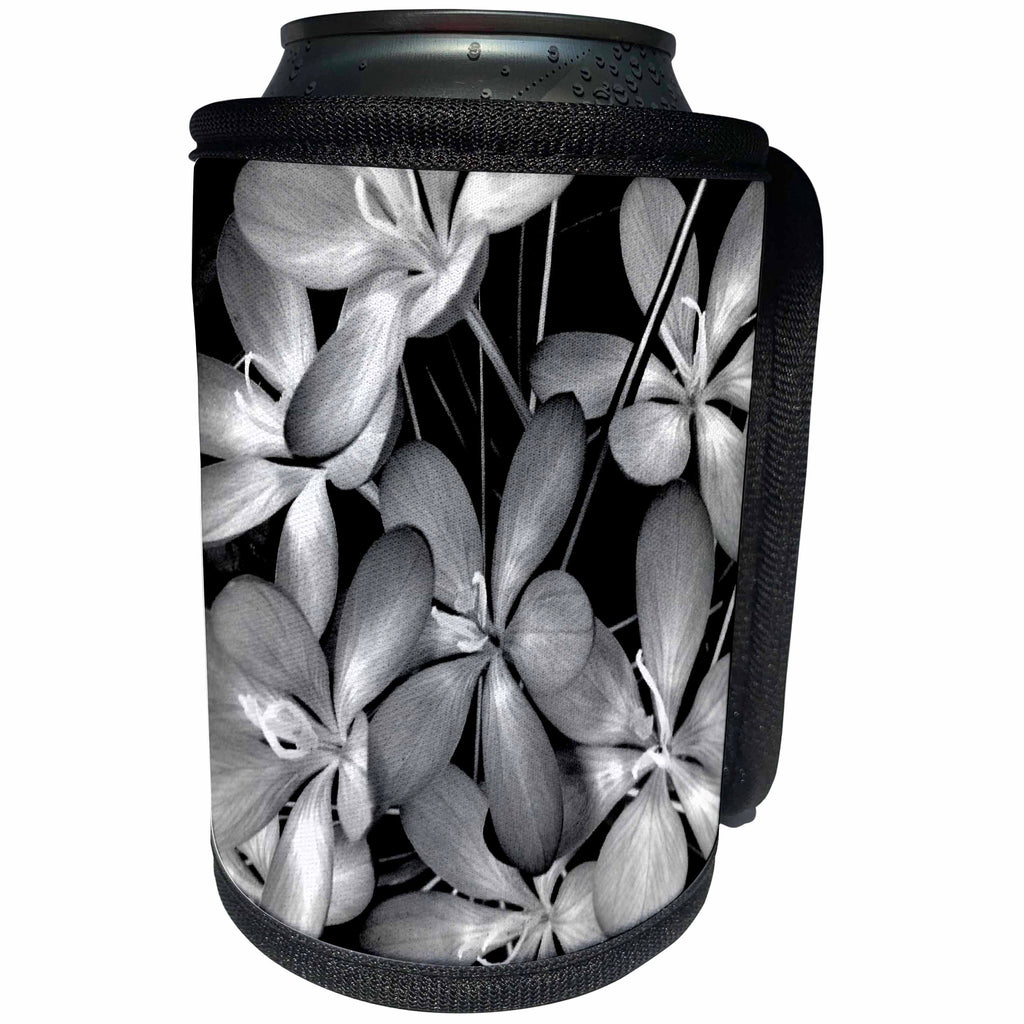 3dRose Costasonlineshop Black and White - Black White Wild Flowers - Can Cooler Bottle Wrap (cc_253516)