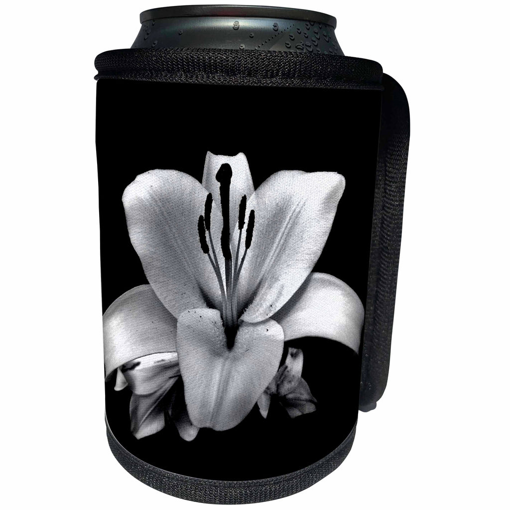 3dRose Costasonlineshop Black and White - Beautiful Black White Flower - Can Cooler Bottle Wrap (cc_253517)