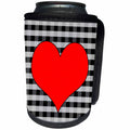 3dRose Janna Salak Designs Prints and Patterns - Red Heart on Black and White Check - Can Cooler Bottle Wrap (cc_25352)