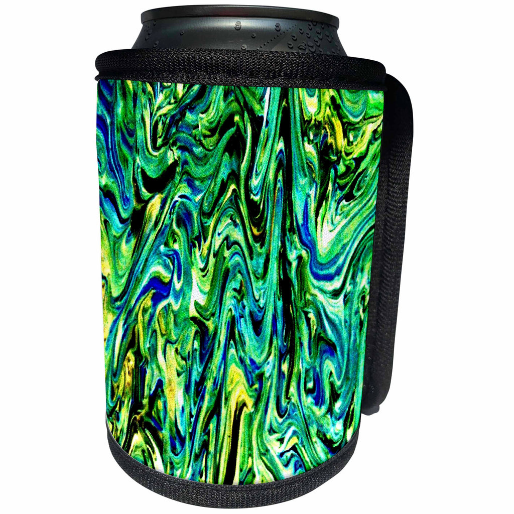 3dRose Costasonlineshop Marbling - Blue Yellow Green Marbling - Can Cooler Bottle Wrap (cc_253526)