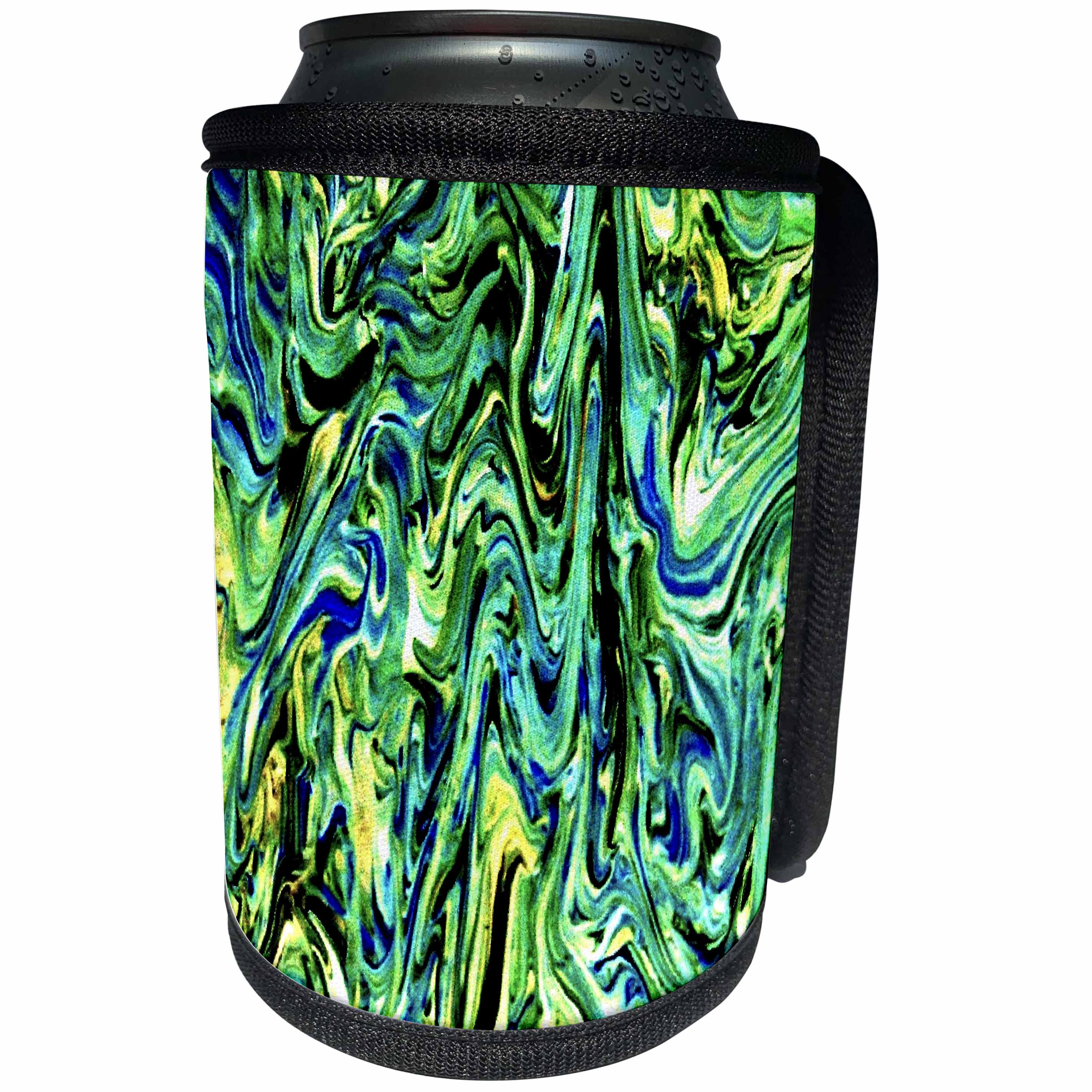 3dRose Costasonlineshop Marbling - Blue Yellow Green Marbling - Can Cooler Bottle Wrap (cc_253526)
