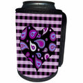 3dRose Janna Salak Designs Prints and Patterns - Purple Paisley Heart on Purple and White Check - Can Cooler Bottle Wrap (cc_25354)