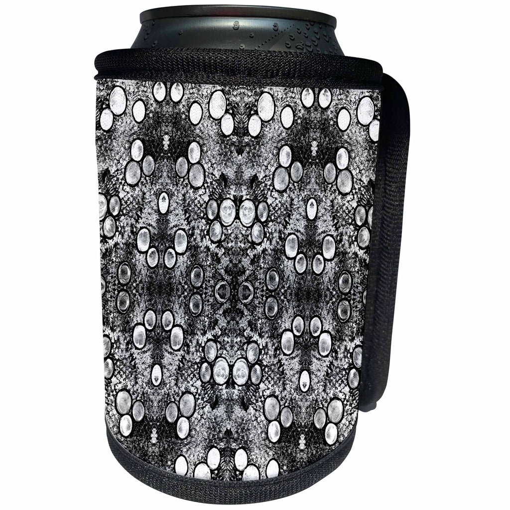 3dRose Costasonlineshop Black and White - Black White Oriental Folklore Point Pattern - Can Cooler Bottle Wrap (cc_253540)