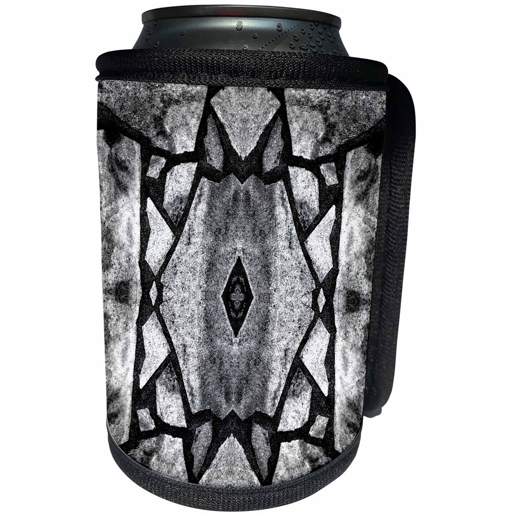 3dRose Costasonlineshop Black and White - Black White Stone Mosaic Pattern - Can Cooler Bottle Wrap (cc_253548)