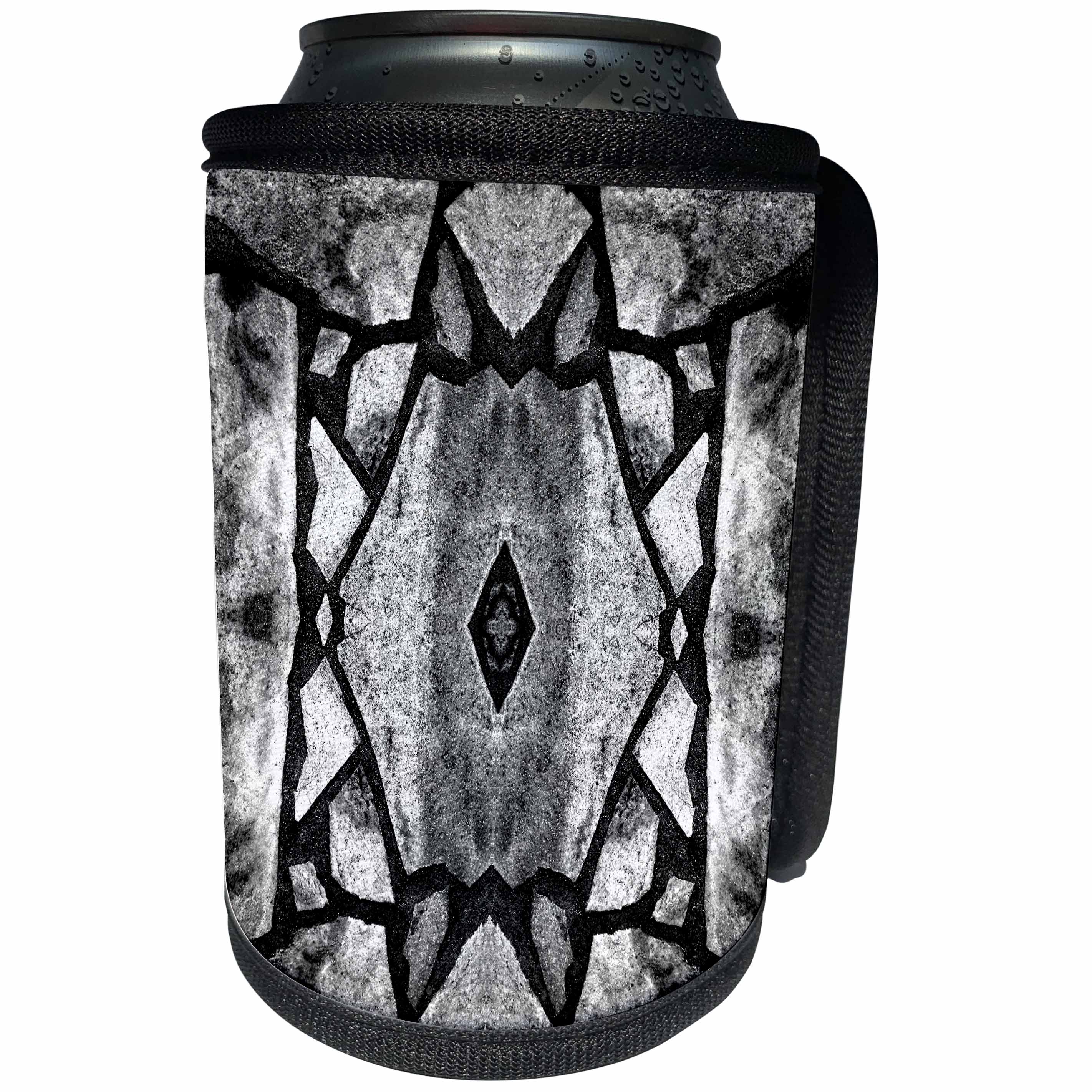 3dRose Costasonlineshop Black and White - Black White Stone Mosaic Pattern - Can Cooler Bottle Wrap (cc_253548)