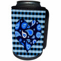 3dRose Janna Salak Designs Prints and Patterns - Blue Paisley Heart on Blue and White Check - Can Cooler Bottle Wrap (cc_25355)