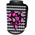 3dRose Janna Salak Designs Prints and Patterns - Pink Paisley Heart on Black and White Check - Can Cooler Bottle Wrap (cc_25356)
