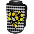 3dRose Janna Salak Designs Prints and Patterns - Yellow Paisley Heart on Black and White Check - Can Cooler Bottle Wrap (cc_25358)