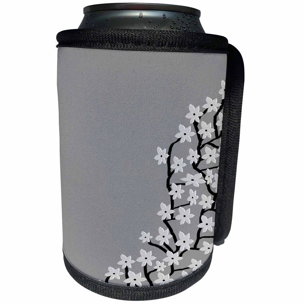 3dRose Janna Salak Designs Prints and Patterns - Pretty Grey Flower Blossum Print - Can Cooler Bottle Wrap (cc_25359)