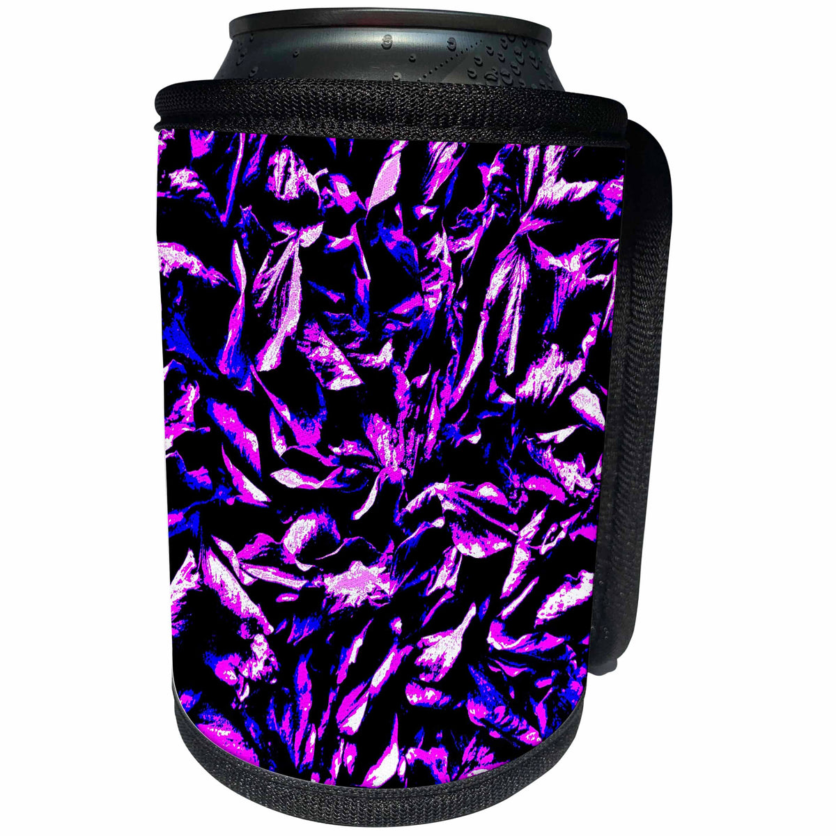3dRose Costasonlineshop Pop Art - Blue Purple Black Petals - Can Cooler Bottle Wrap (cc_253590)