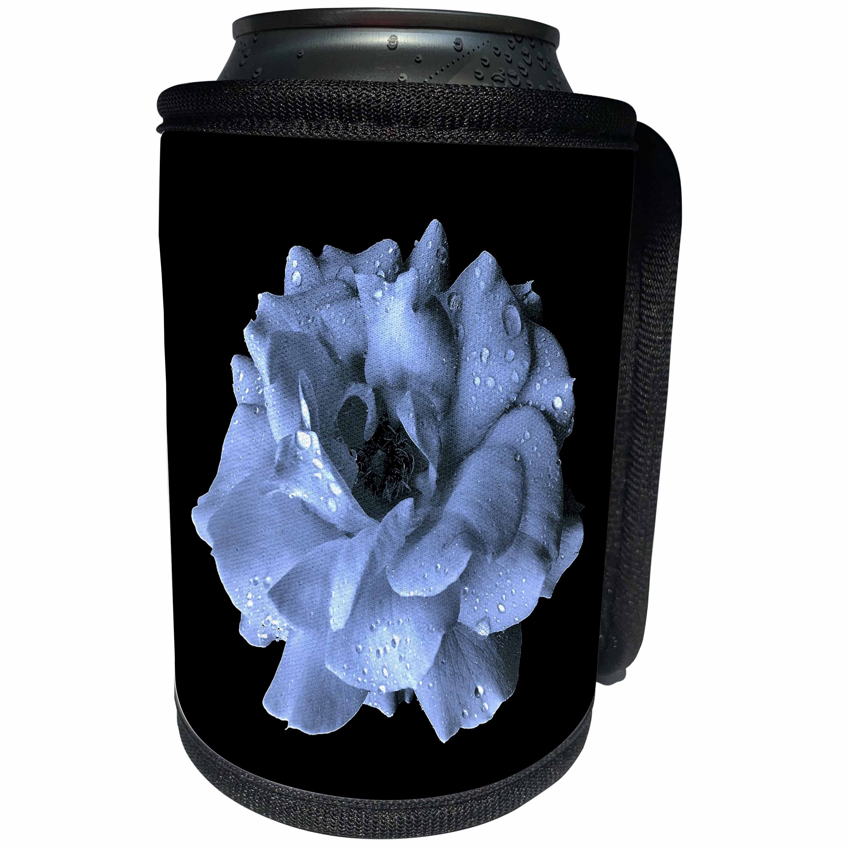 3dRose Costasonlineshop Design Roses - Blue Rose on Black, Can Cooler Bottle Wrap (cc_253592)