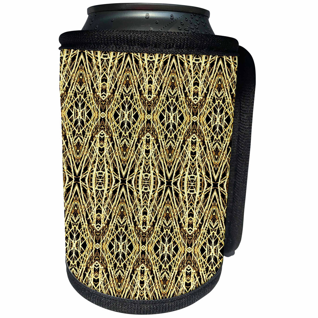 3dRose Costasonlineshop Pattern Diamond - Beige Gold Yellow Diamond Baroque Pattern - Can Cooler Bottle Wrap (cc_253602)