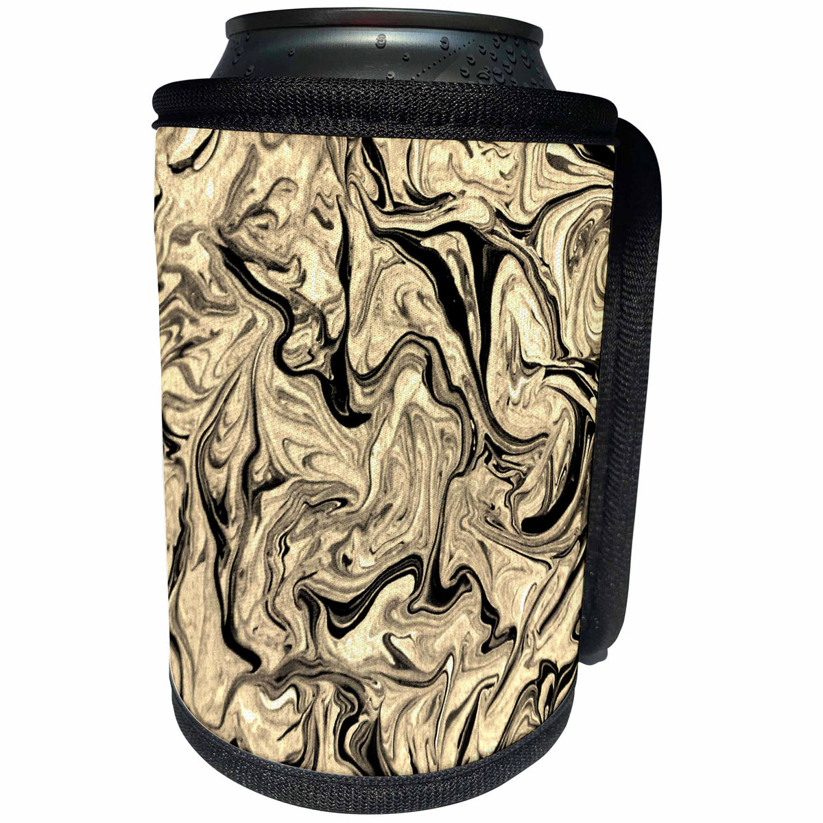3dRose Costasonlineshop Marbling - Beige Black Paining Marbling - Can Cooler Bottle Wrap (cc_253620)