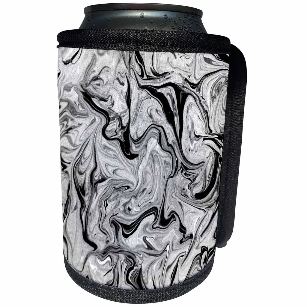 3dRose Costasonlineshop Black and White - Black White Painting Marbling - Can Cooler Bottle Wrap (cc_253622)