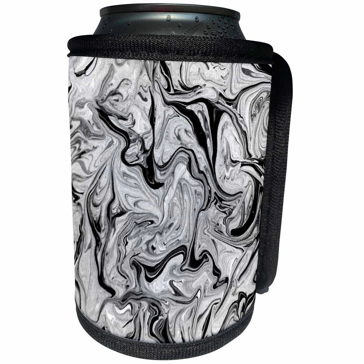 3dRose Costasonlineshop Black and White - Black White Painting Marbling - Can Cooler Bottle Wrap (cc_253622)