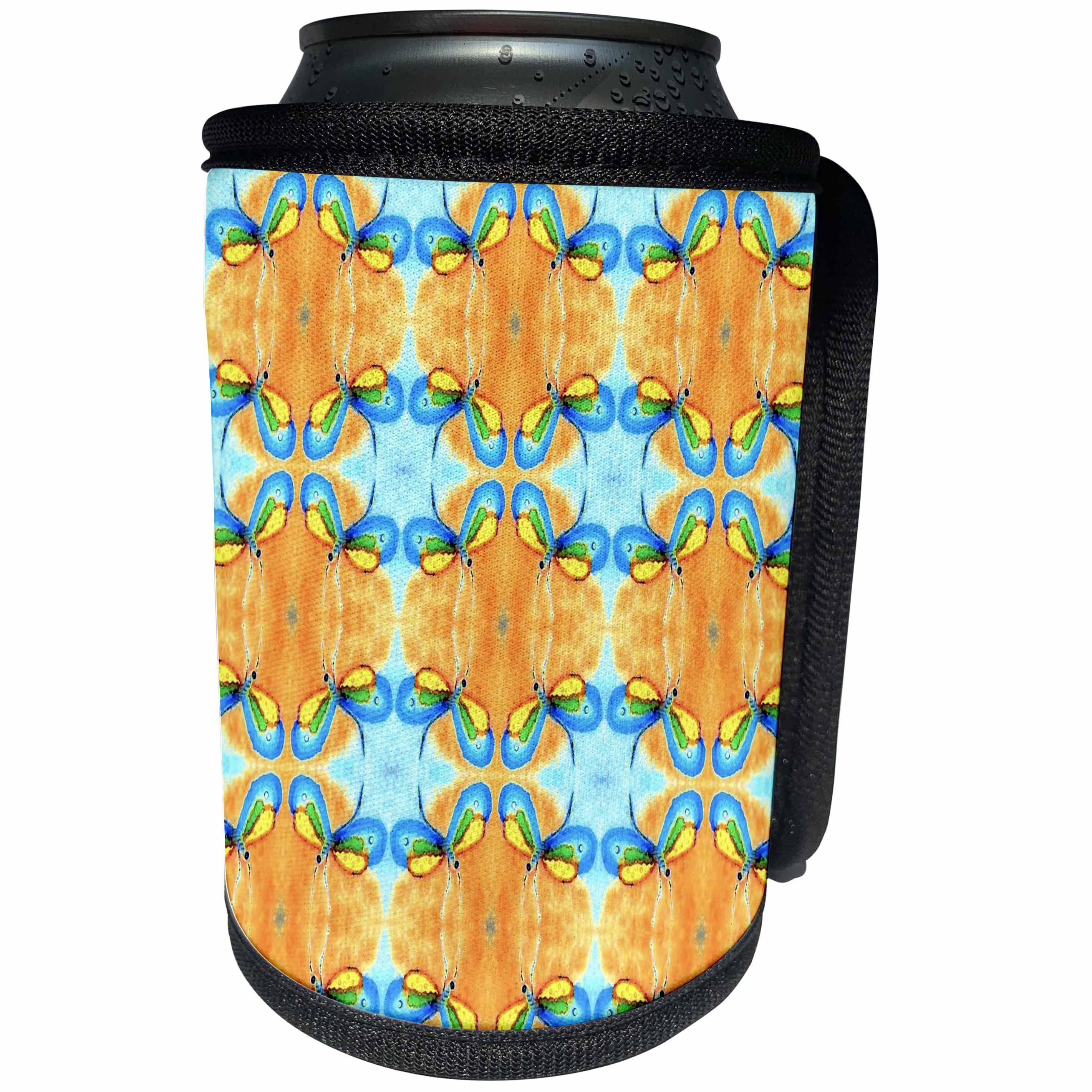 3dRose Costasonlineshop Pattern - Turquoise Orange butterfly pattern - Can Cooler Bottle Wrap (cc_253635)