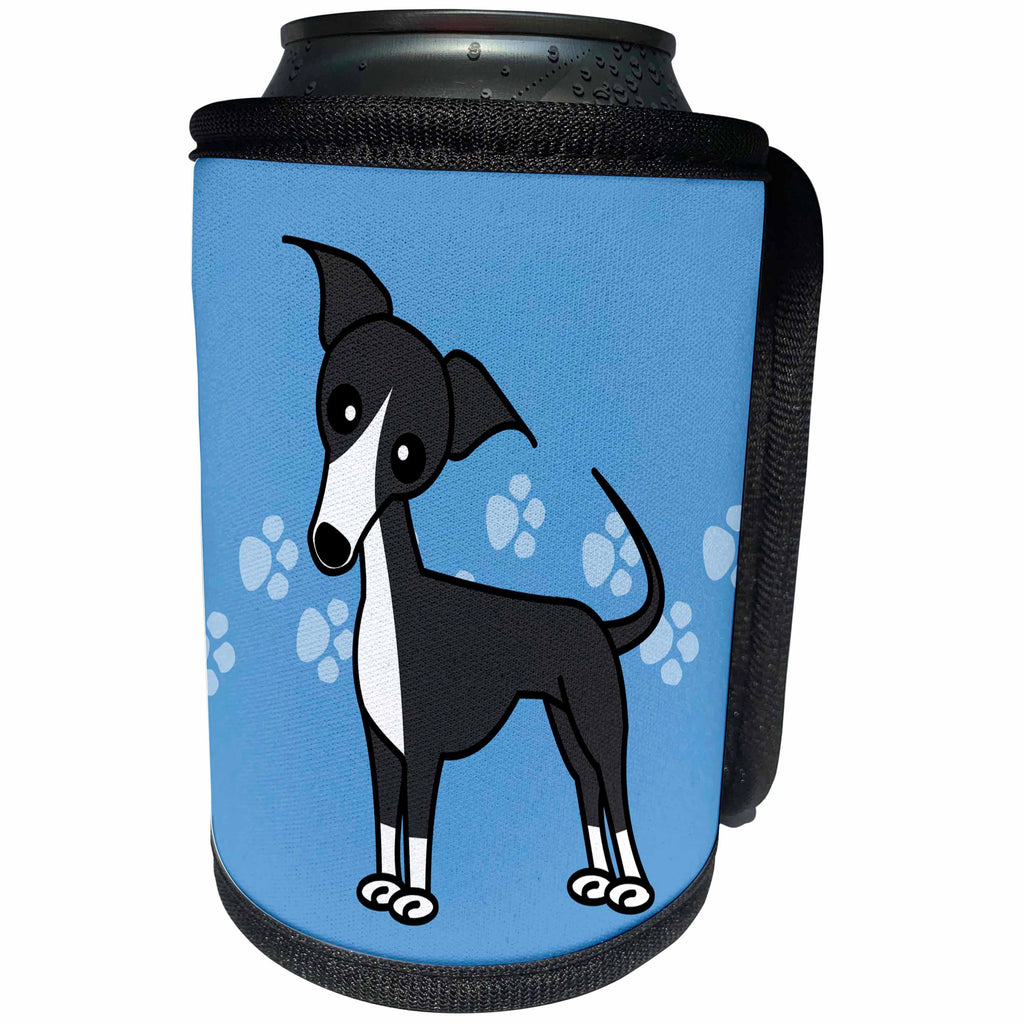 3dRose Janna Salak Designs Dogs - Cute Grey Blue Italian Greyhound Blue with Pawprints - Can Cooler Bottle Wrap (cc_25364)