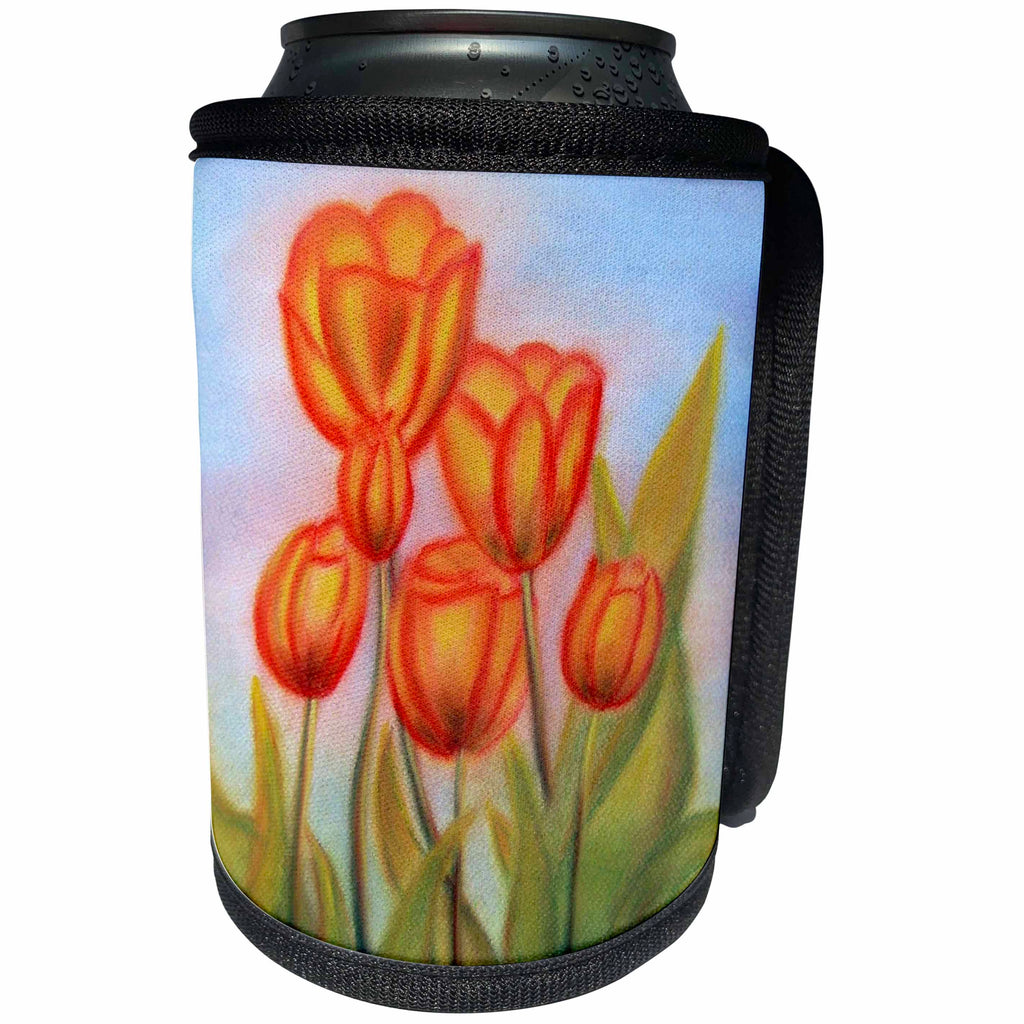 3dRose Costasonlineshop Painting - Orange Yellow tulips in spring - Can Cooler Bottle Wrap (cc_253643)