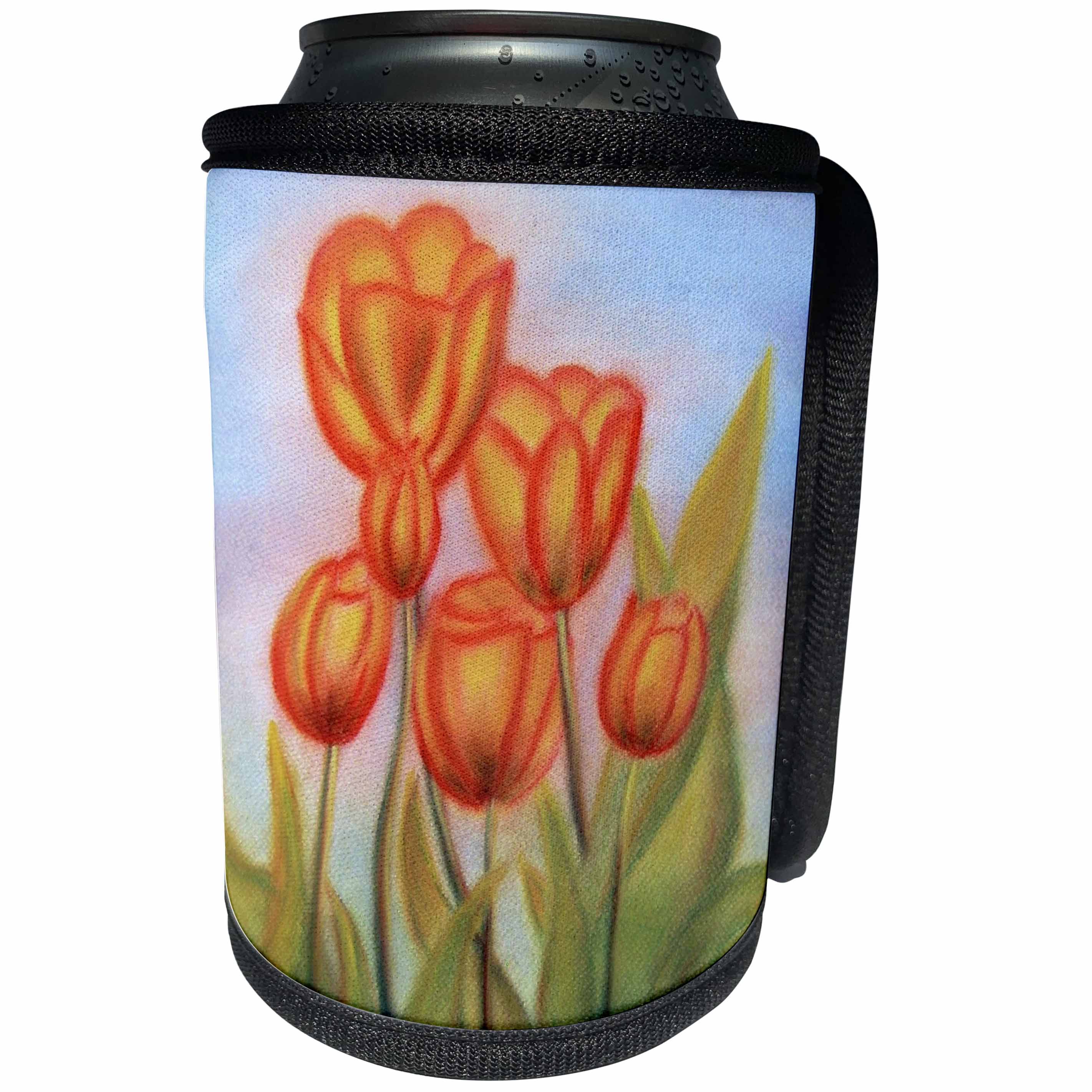 3dRose Costasonlineshop Painting - Orange Yellow tulips in spring - Can Cooler Bottle Wrap (cc_253643)