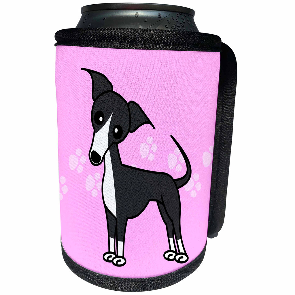 3dRose Janna Salak Designs Dogs - Cute Grey Blue Italian Greyhound Pink with Pawprints - Can Cooler Bottle Wrap (cc_25365)