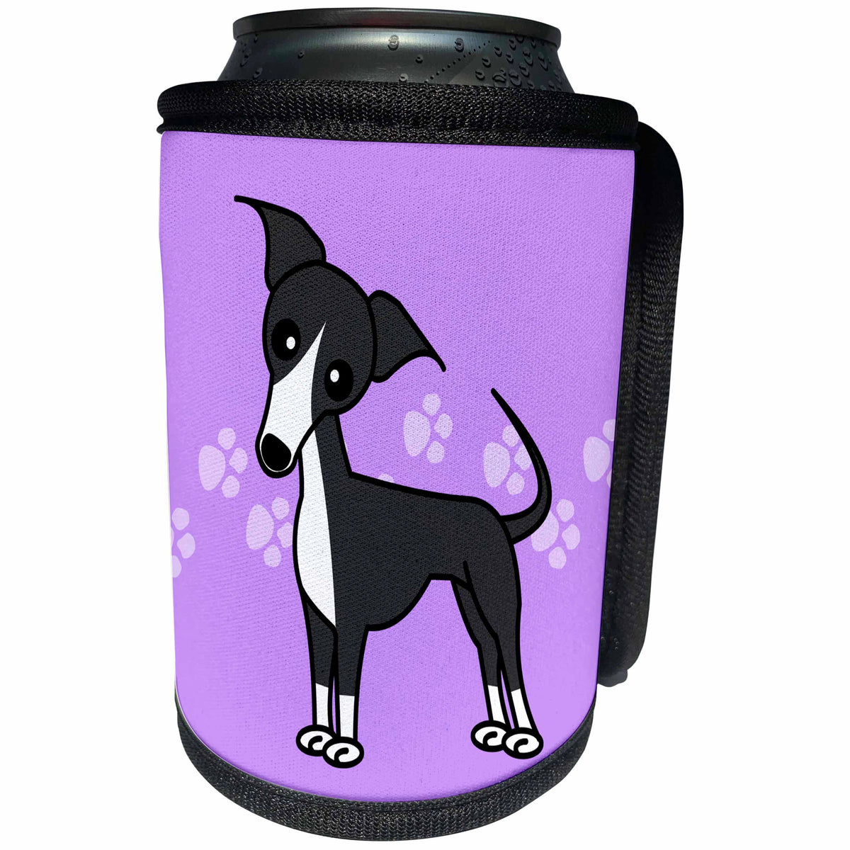 3dRose Janna Salak Designs Dogs - Cute Grey Blue Italian Greyhound Purple with Pawprints - Can Cooler Bottle Wrap (cc_25366)