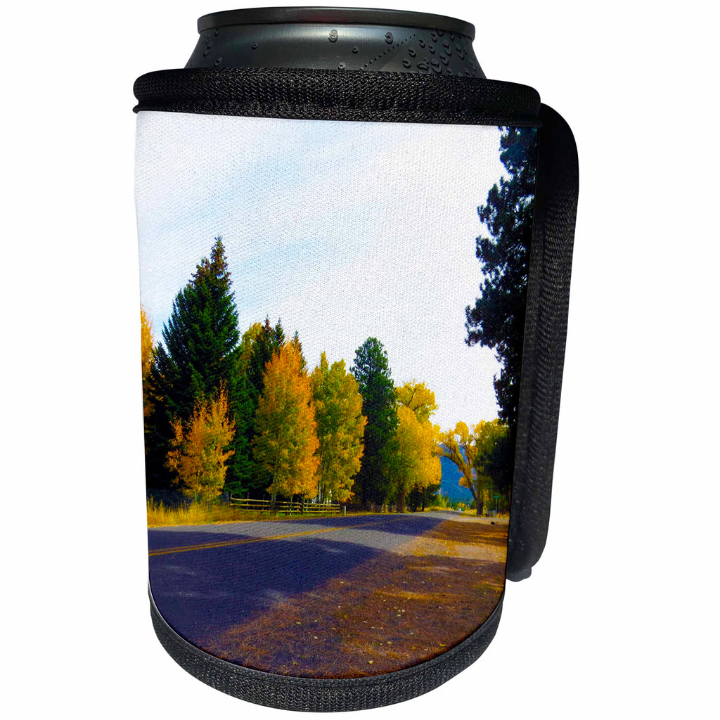 3dRose Jos Fauxtographee- Pine Valley Trees Autumn - The main street in Pine Valley Utah with trees in fall hues - Can Cooler Bottle Wrap (cc_253674)
