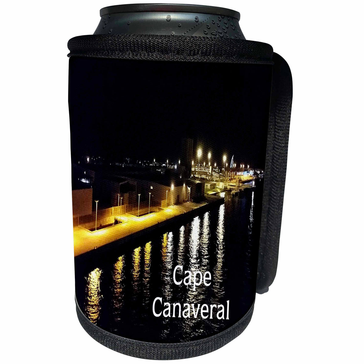 3dRose Florene Cruise Ships Sites - Image of Cape Canaveral Port At Night - Can Cooler Bottle Wrap (cc_253680)