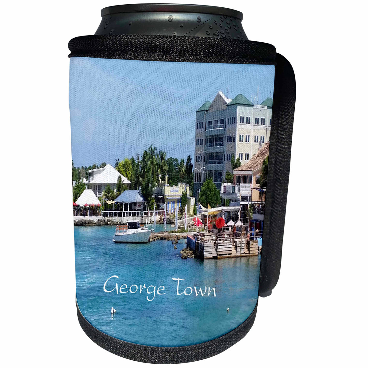 3dRose Florene Cruise Ships Sites - Image of Georgetown Grand Cayman Port - Can Cooler Bottle Wrap (cc_253691)
