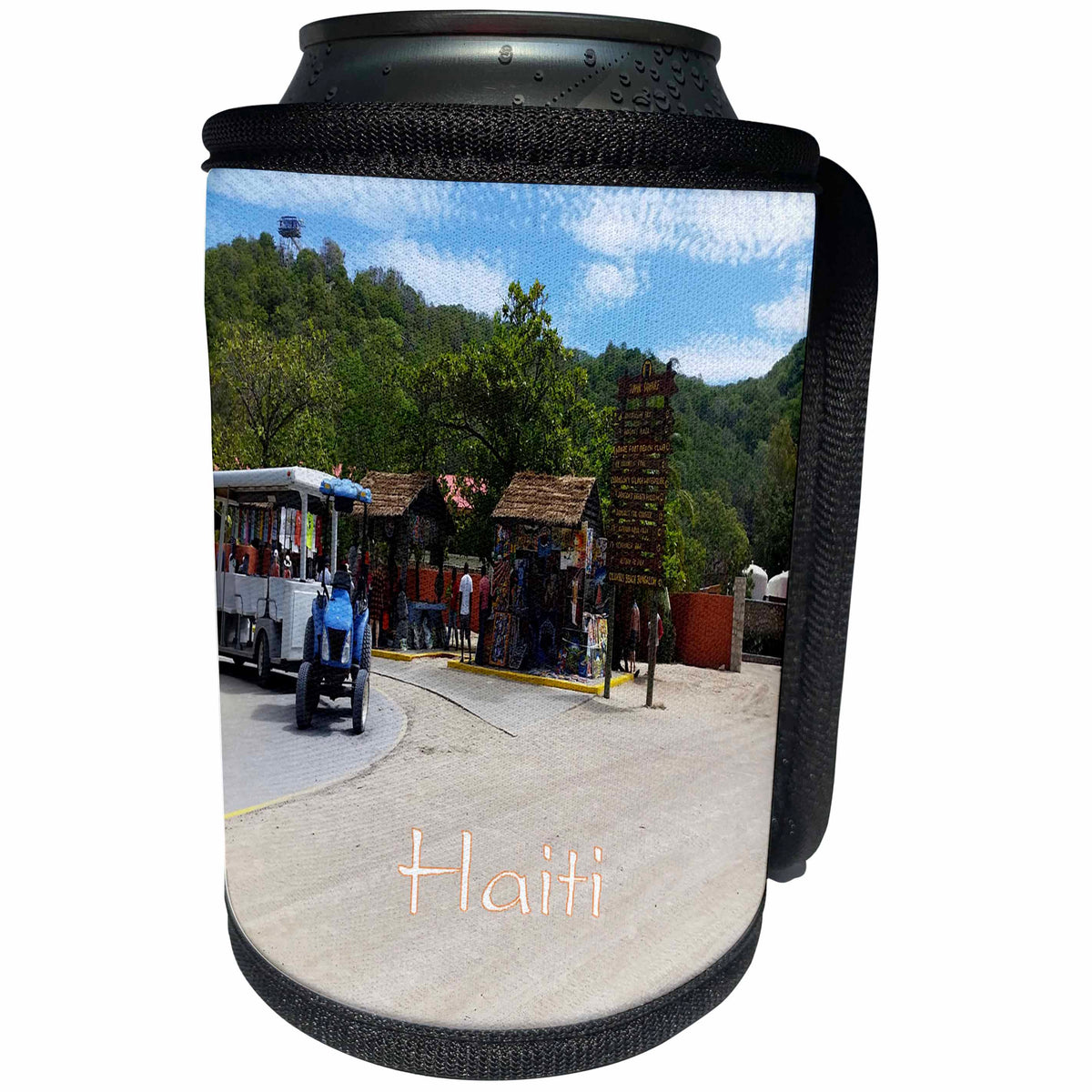 3dRose Florene Cruise Ships Sites - Image of Haiti Town Center With Tram - Can Cooler Bottle Wrap (cc_253693)