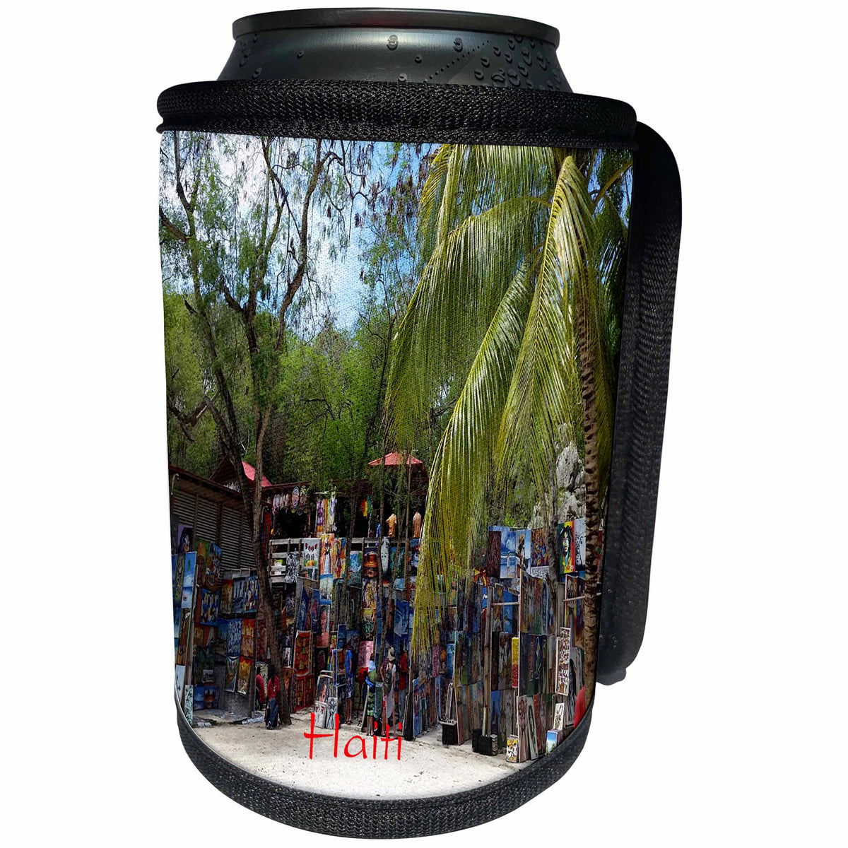 3dRose Florene Cruise Ships Sites - Image of Haitian Art Market - Can Cooler Bottle Wrap (cc_253694)