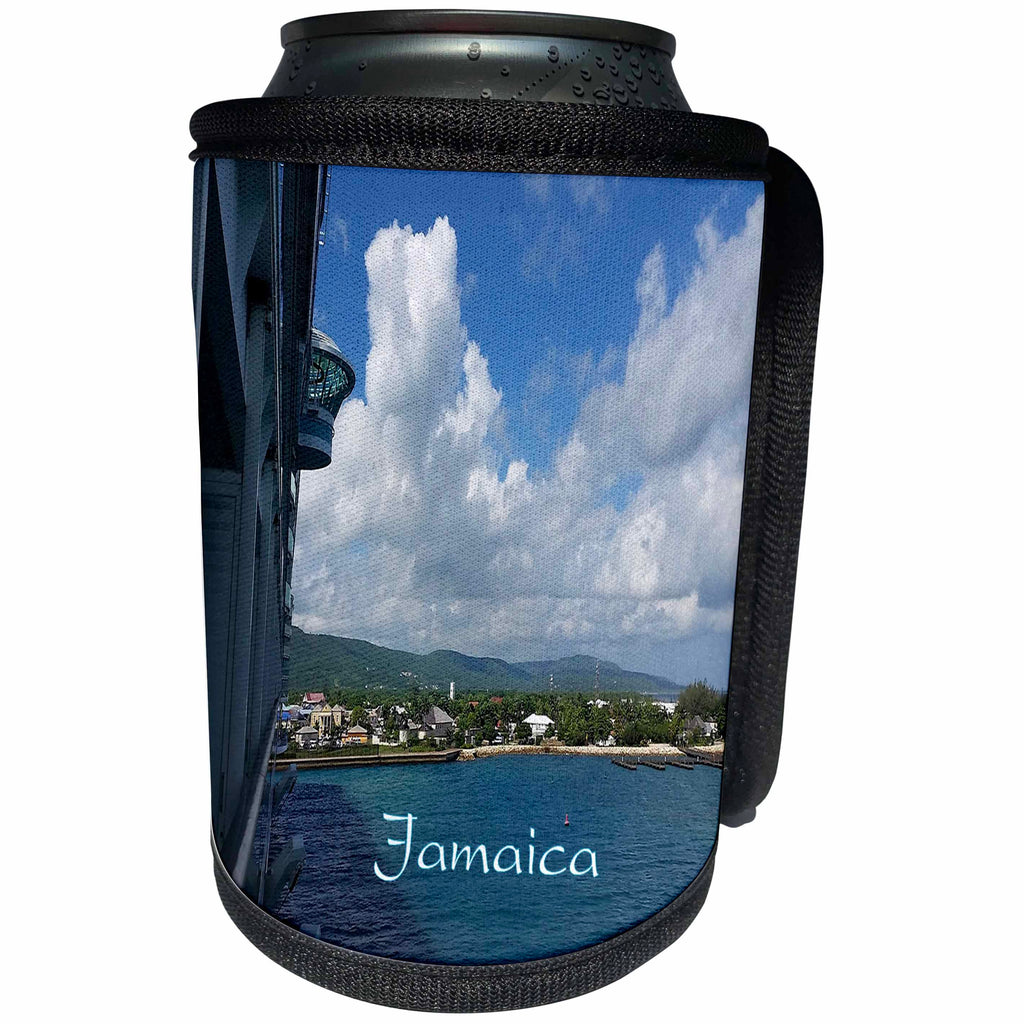 3dRose Florene Cruise Ships Sites - Image of View Of Jamaica Shoreline From Cruise Ship - Can Cooler Bottle Wrap (cc_253697)
