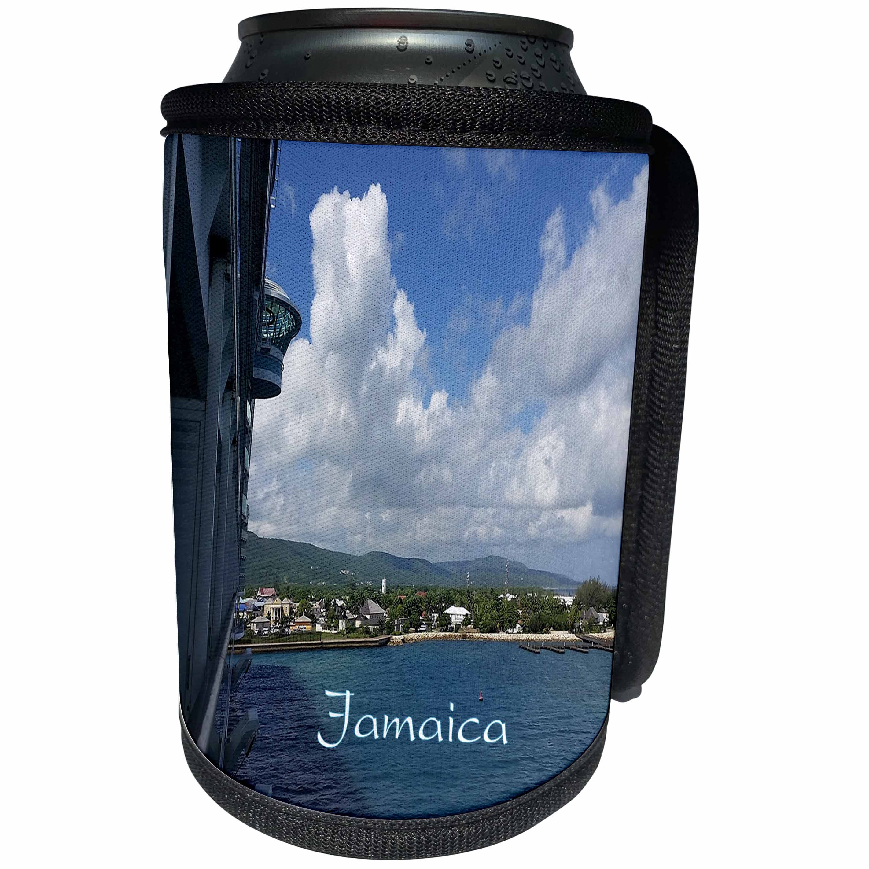 3dRose Florene Cruise Ships Sites - Image of View Of Jamaica Shoreline From Cruise Ship - Can Cooler Bottle Wrap (cc_253697)